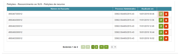 Imagem da tela de petições.
