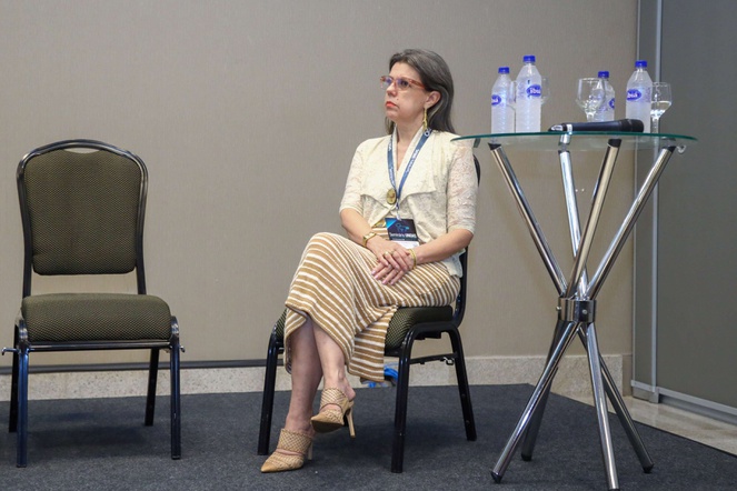 A diretora de Gestão interina da ANS, Carla Soares, durante a oficina Interoperabilidade, dados e transparência: A regulação do futuro, com apoio MSD