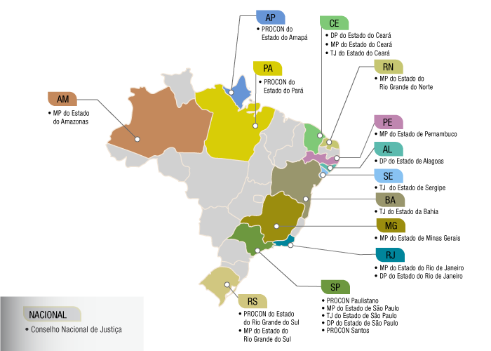 Mapa indica os 22 acordos firmados pela ANS no âmbito do Programa Parceiros da Cidadania