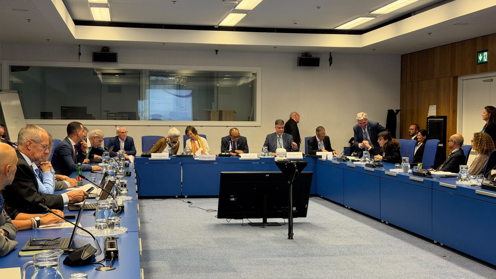 Da esquerda para a direita: Dietmar Georg, Emilie Van Deventer (WHO), Hildegard Vandenhave (AIEA), Alessandro Facure (ANSN) e Jean-Luc Lachaume (IRPA). (Ana Paula Freire/ANSN)