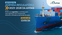 ANTAQ recebe sugestões para revisão da Agenda Regulatória 2025–2028 até 13 de maio