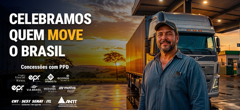 Banner mostrando caminhoneiro, caminhão e nossa frase do dia nacional dos caminhoneiros