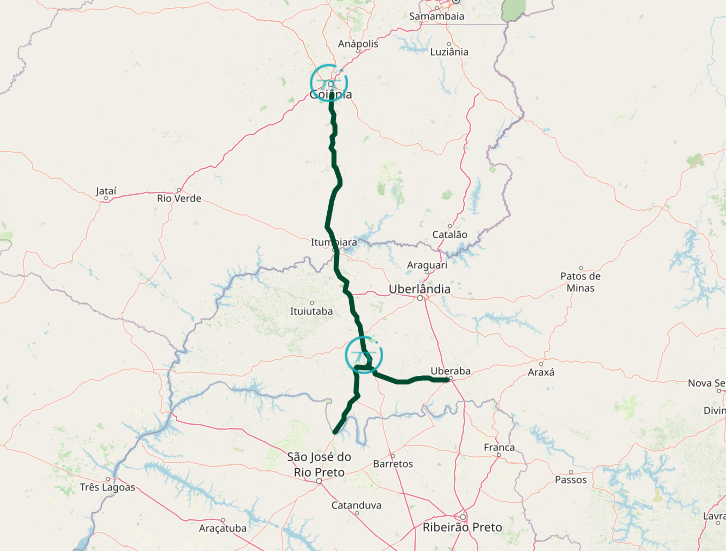 Mapa - Rodovia - BR-153-262 GO-MG/Rota Sertaneja
