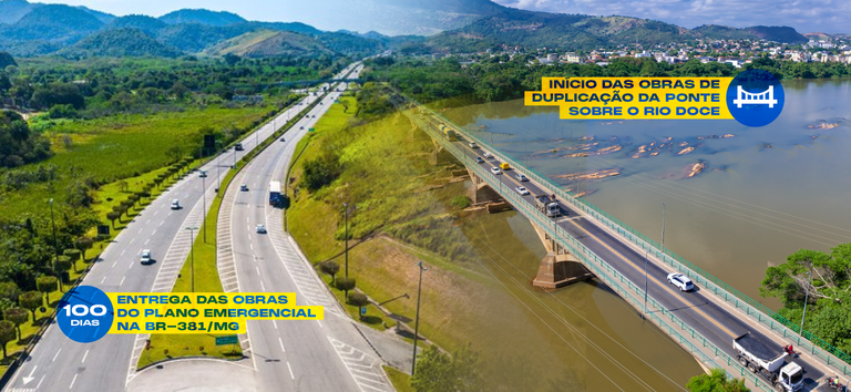 Arte mostrando a BR 381 e a Ponte do Rio Doce