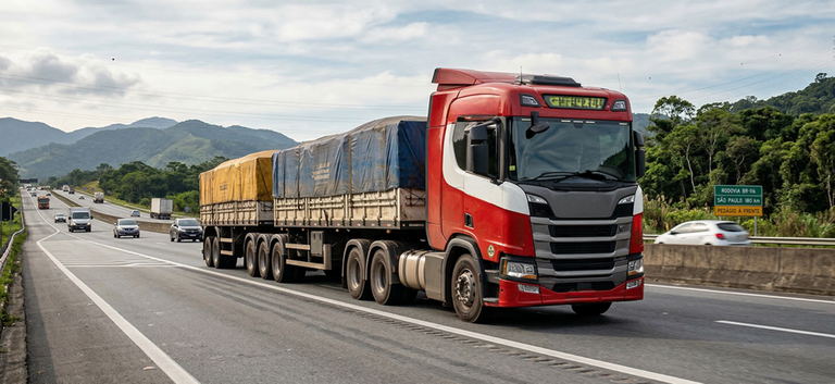 Caminhão trafega por rodovia