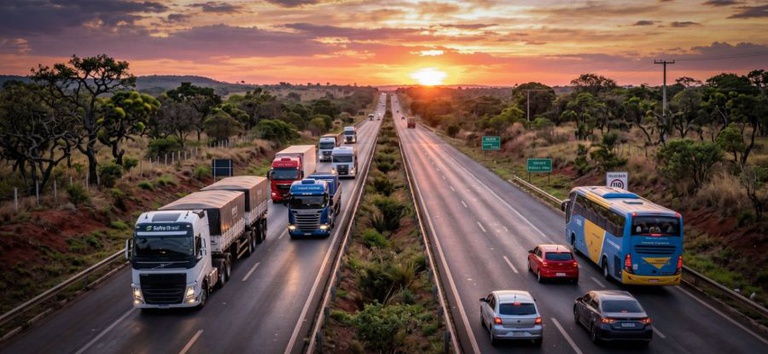 IMAGEM DE CAMINHÕES NA RODOVIA