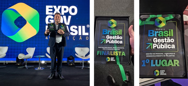 Gerente recebendo Premio Expo GovBrasil