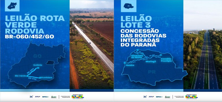 ANTT e Ministério dos Transportes realizam leilões para concessão rodoviária do Lote 3 do Paraná e da Rota Verde