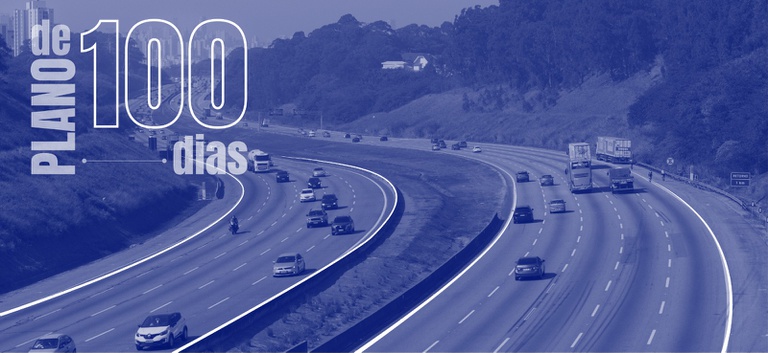 Arte mostrando rodovia e escrito Plano de 100 Dias