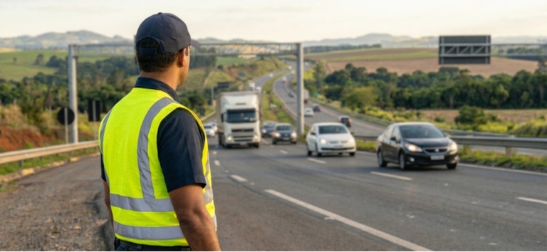 imagem de rodovia com agente rodoviario
