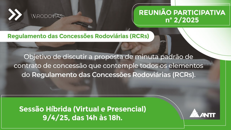 Arte verde com as informações principais da Reunião Participativa