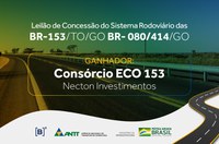 Consórcio Eco 153 vence leilão da BR-153/414/080/TO/GO
