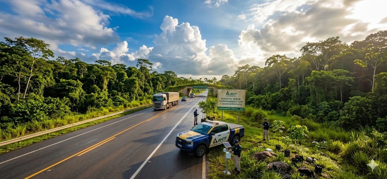 IMAGEM COM DOIS CARROS, UMA RODOVIA NO MEIO E ARVORES NAS LATERIAS