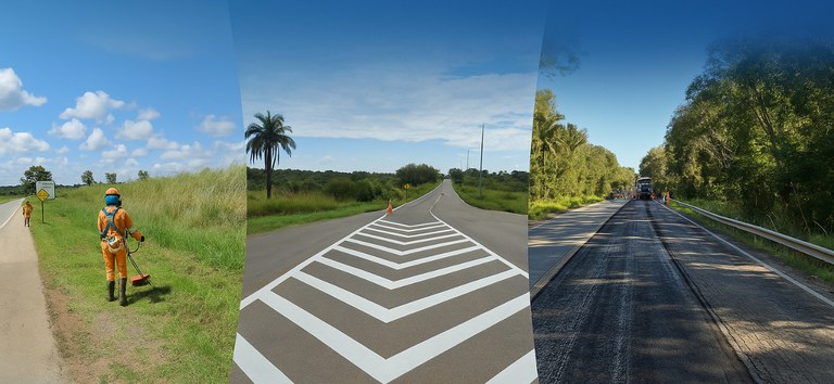 Arte mostrando os avanços em roçada, buraco e pavimentação na Rota dos Cristais