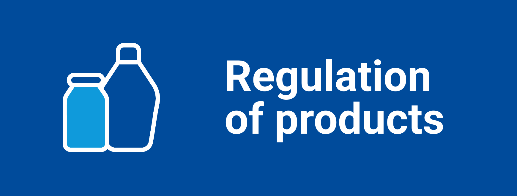 banner de fundo azul com icones de medicamentos e o texto: Regulation of Products