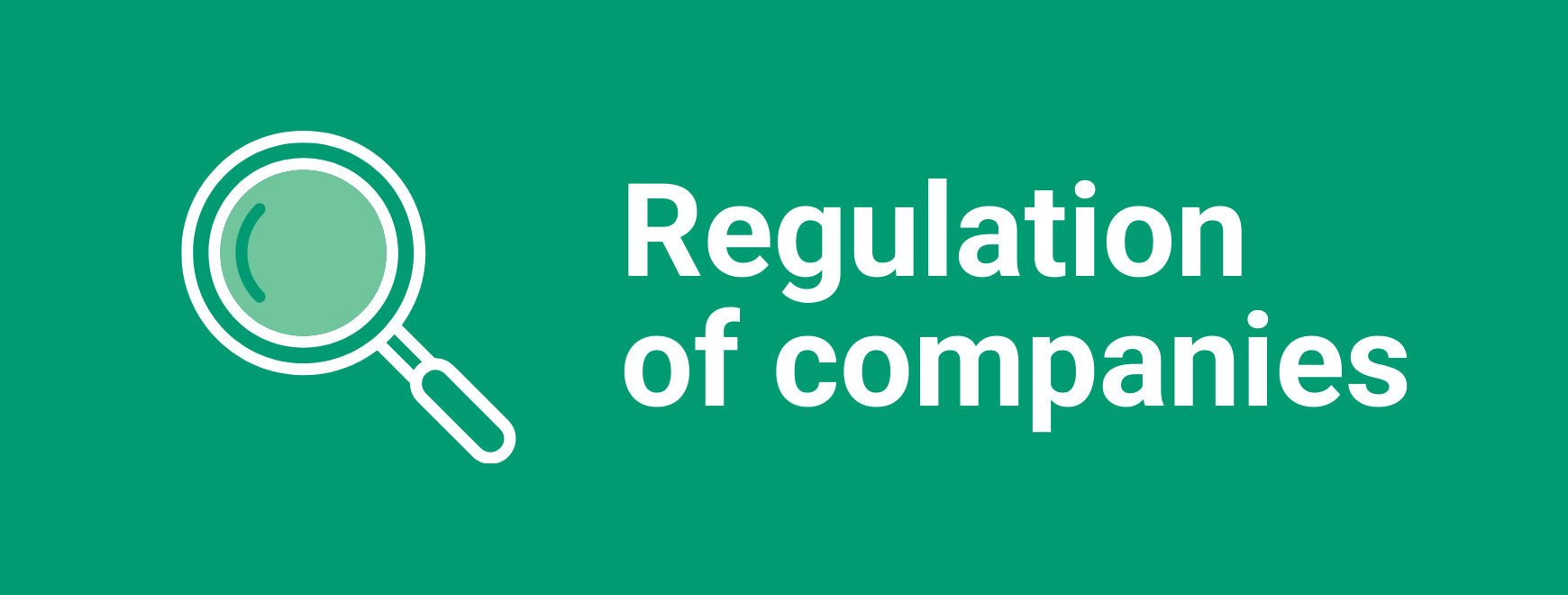 Banner de fundo verde com o icone de um predio e o texto: regulation of companies