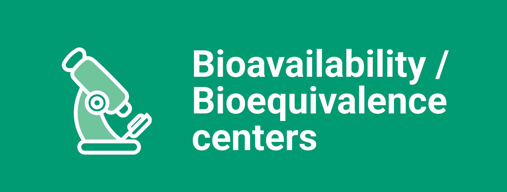 Banner de fundo verde com o icone de um predio e o texto: BIOVAILABILITY / BIOEQUIVALENCE CENTER