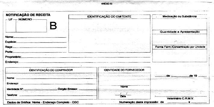 Notificação de Receita B VET - Anexo XI - Port. 344