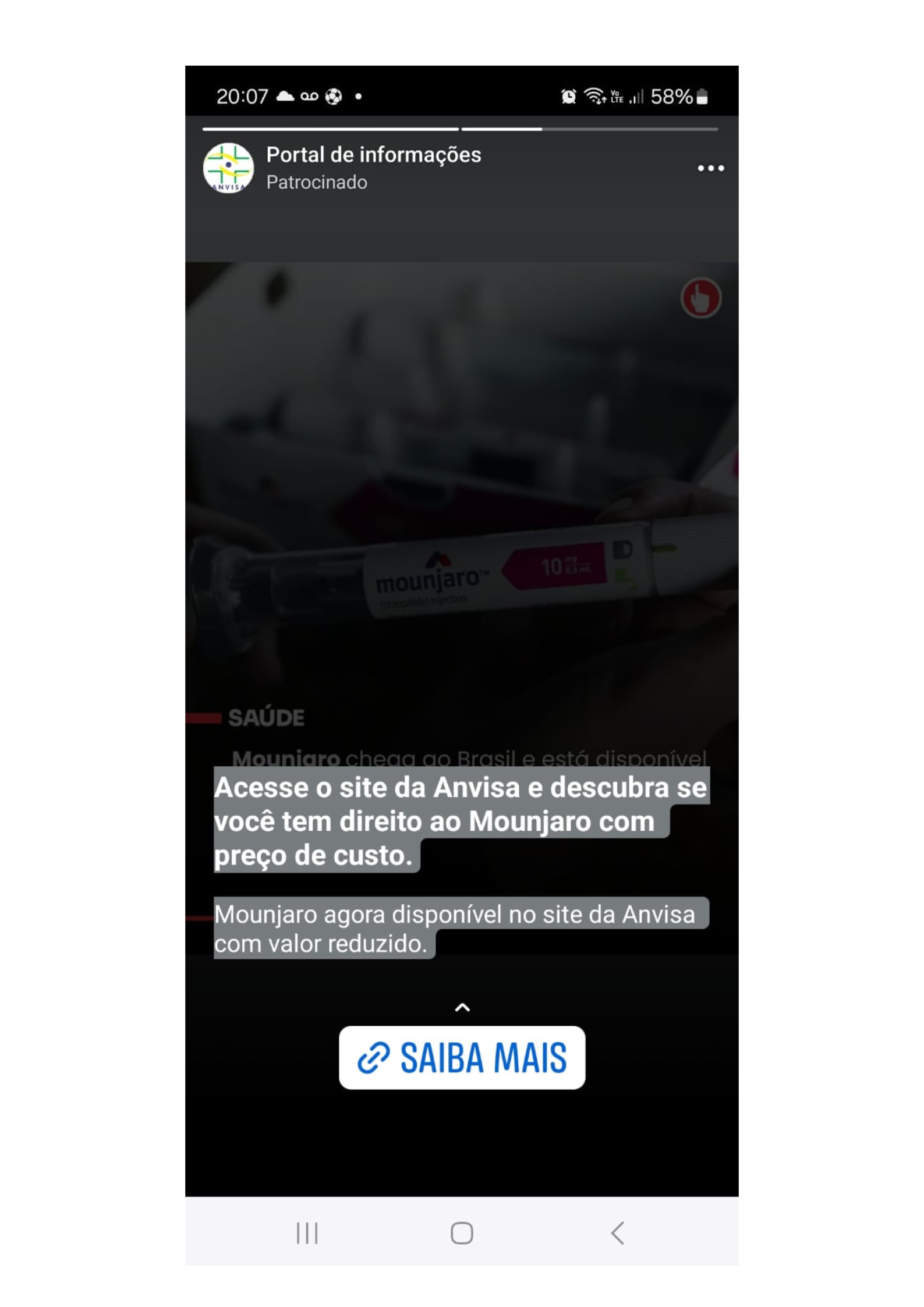 post falso com anúncio de medicamento