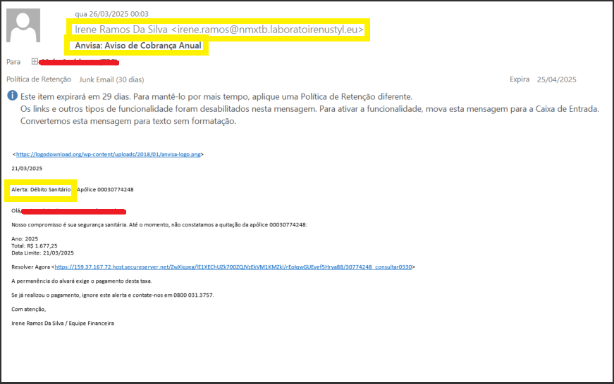 E-mail golpe - abril 2025