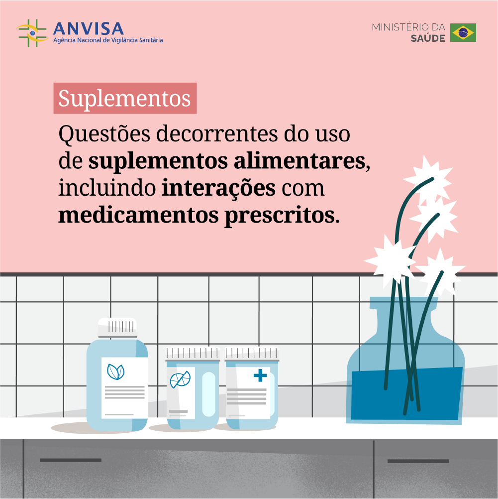 Frascos de suplementos e medicamentos sobre uma bancada.