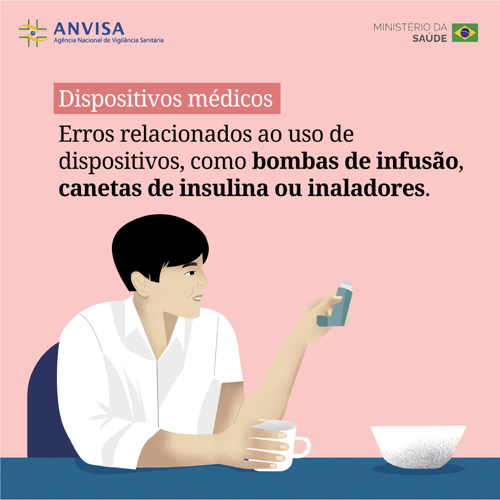 Pessoa utiliza um inalador, exemplo de dispositivo médico.