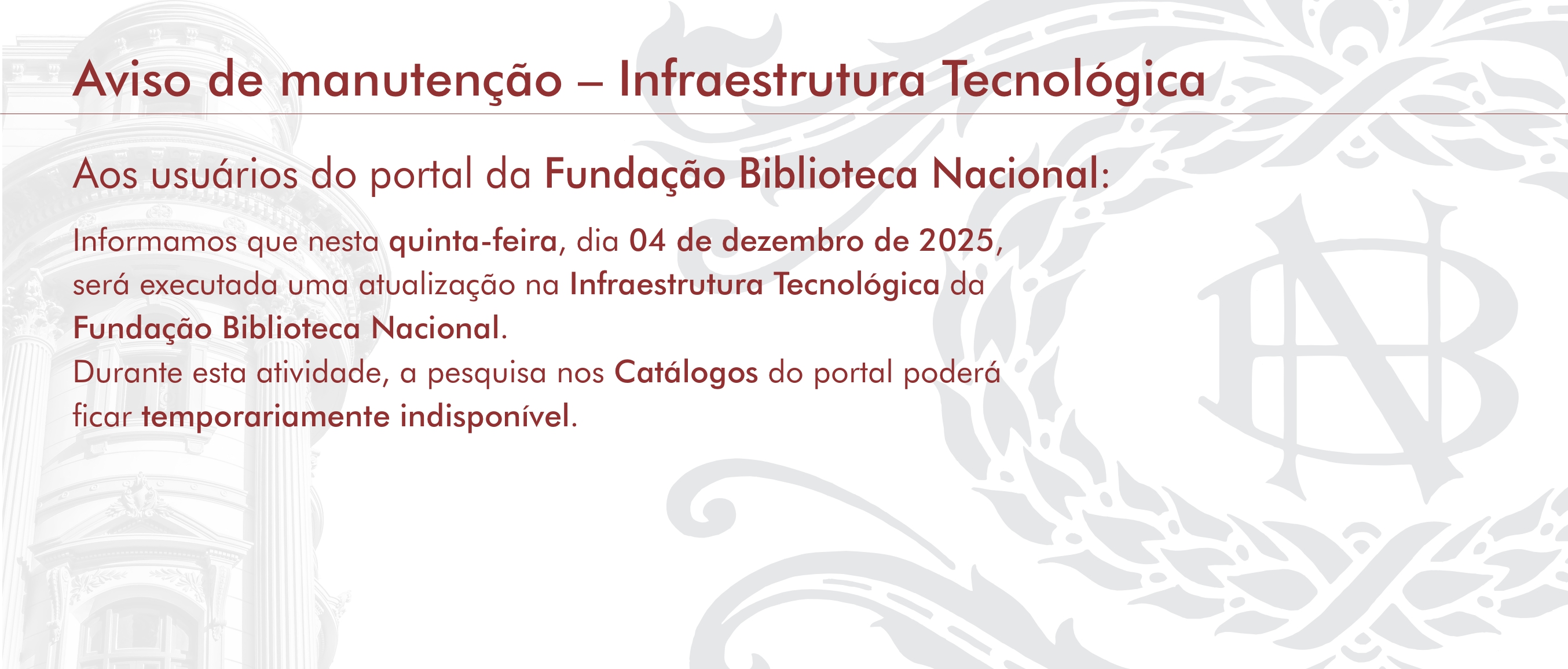 Aviso de Manutenção - Infraestrutura Tecnológica
