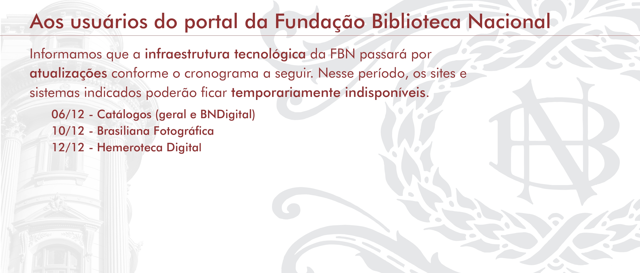 Aviso de Manutenção - Infraestrutura Tecnológica