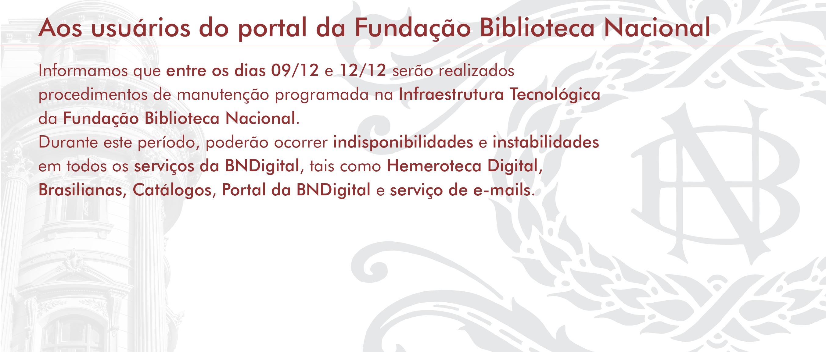 Aviso de Manutenção - Infraestrutura Tecnológica