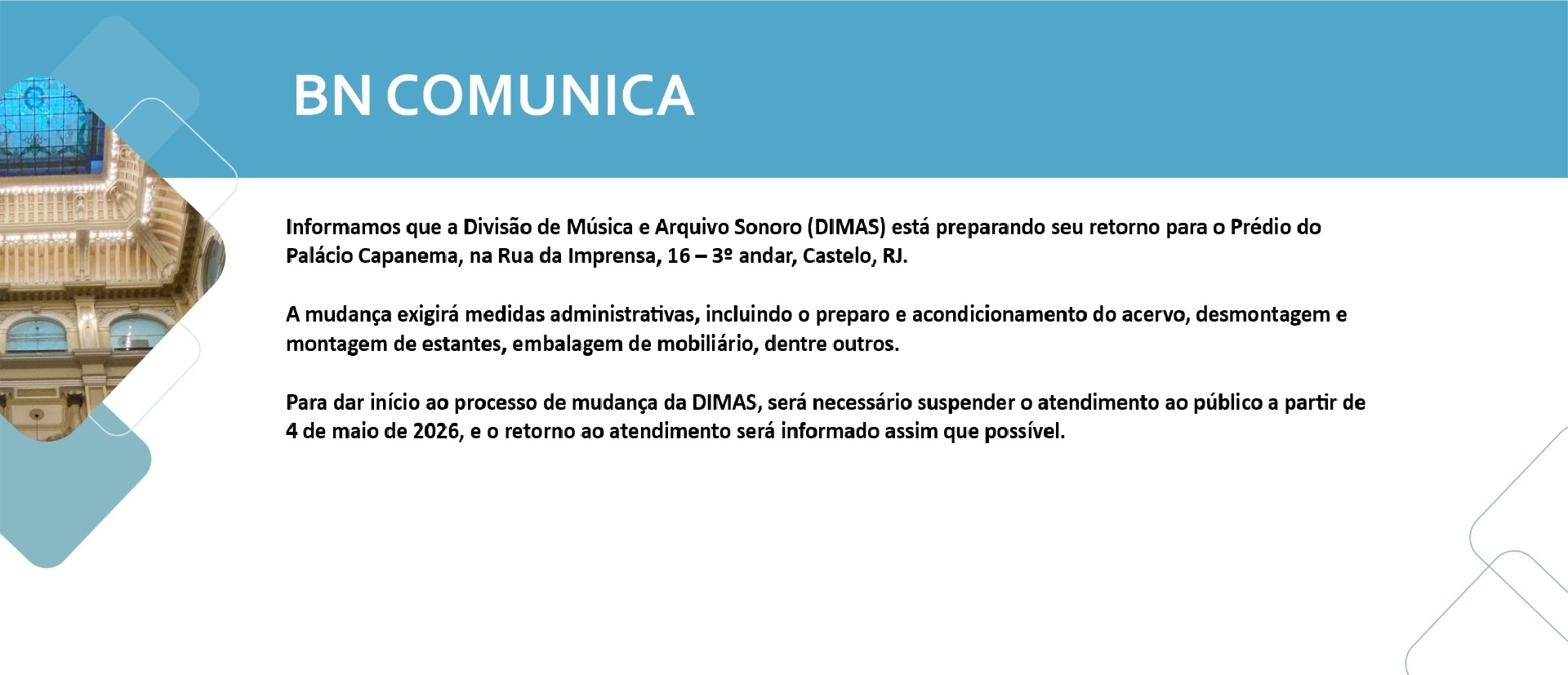 Comunicado | Divisão de Música e Arquivo Sonoro (DIMAS)