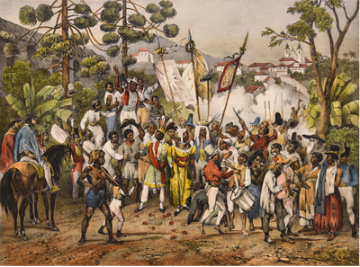 ]   Fête de Sainte Rosalie, Patrone des nègres [FESTA de Santa Rosália, padroeira dos negros]. Johann Moritz Rugendas. 1835. Litografia.
