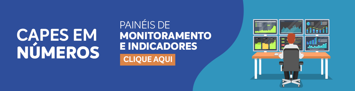 Banner institucional da CAPES em fundo azul, com o texto “CAPES EM NÚMEROS”