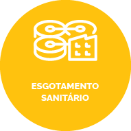 Ícone representando entrada e tratamento de água. Texto: Esgotamento Sanitário