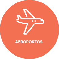 Fundo rosa Salmão. Ícone de um avião. Texto: Aeroporto