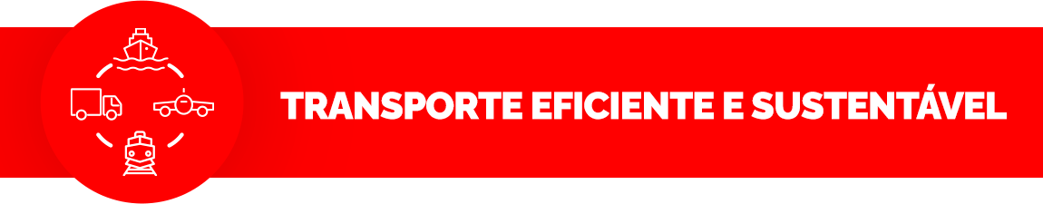 Fundo vermelho. ìcone de um caminhão. Texto: Investimento em Transportes