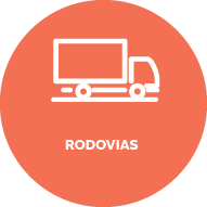 Fundo rosa Salmão. Ícone de um caminhão. Texto: Rodovias