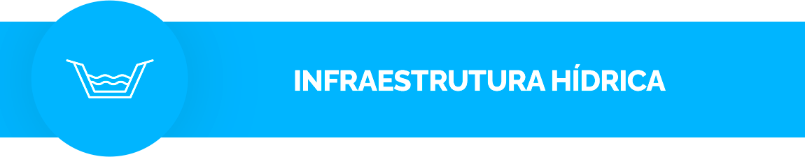 Fundo azul claro, contém um ícone de uma infraestrutura hídrica. Texto: Infraestrutura hídrica
