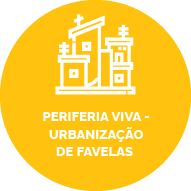 Ícone representando várias casas. Texto: Urbanização de Favelas