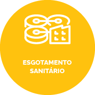 Botão com fundo amarelo escuro, contém um ícone de uma estação de tratamento de esgoto.  Texto: Esgotamento sanitário