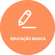 Botão com fundo laranja suave, contém um ícone de um lápis. Texto: Educação básica
