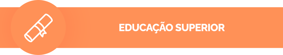 Fundo laranja suave, contém um ícone de um diploma. Texto: Educação superior