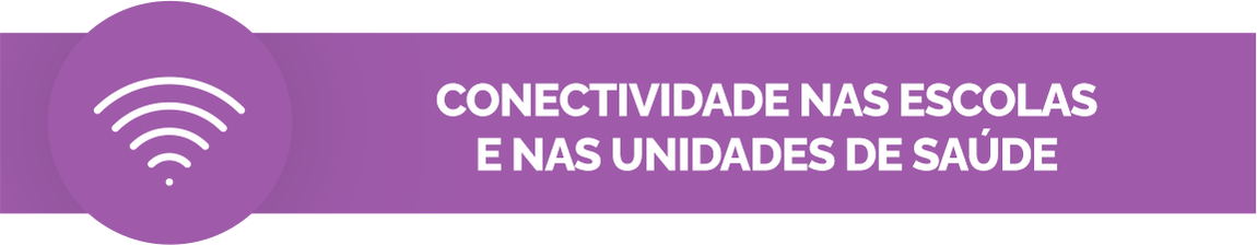 Fundo roxo. ícone de wifi. Texto: Conectividade nas escolas e nas unidades de saúde