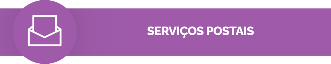 Fundo roxo. ícone  de uma carta aberta. Texto: Serviços postais