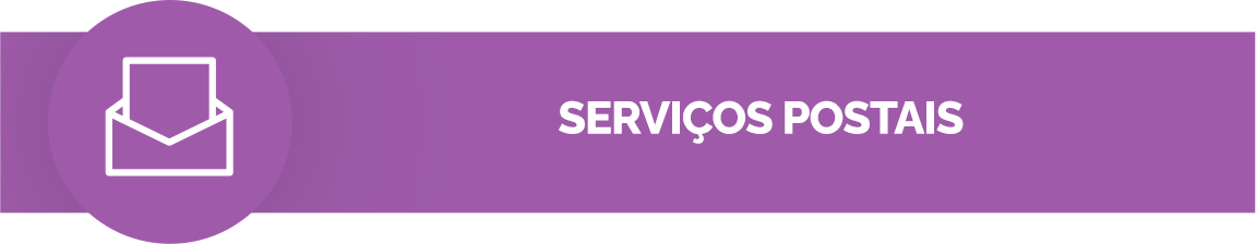 Fundo roxo. ícone  de uma carta aberta. Texto: Serviços postais