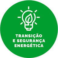 Botão com fundo verde escuro, contém um ícone de lâmpada acesa. Texto: Transição e Segurança Energética