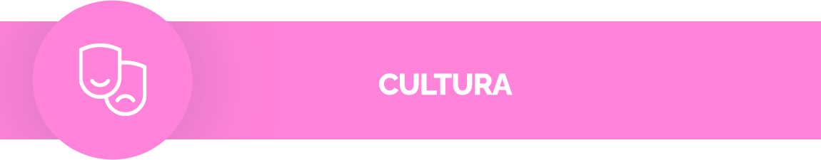 Fundo lilás, contém um ícone de cultura. Texto: Cultura