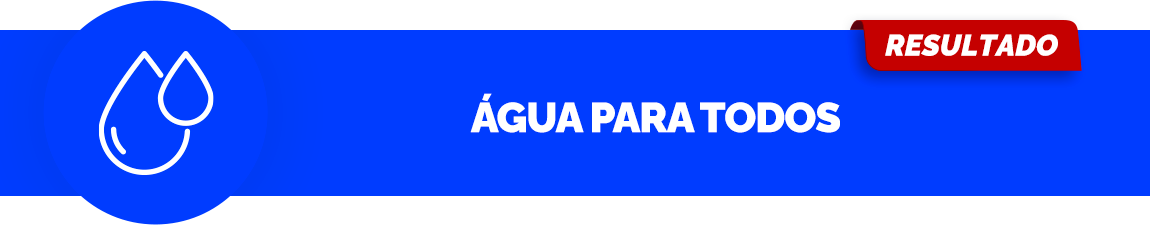 Fundo azul escuro, contém um ícone de duas gotas. Texto: Água para Todos. Resultados