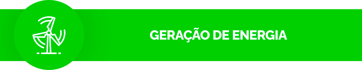 Fundo verde. Ícone de uma turbina eólica girando. Texto: Geração de energia