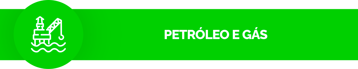 Fundo verde. Ícone de uma plataforma de petróleo. Texto: Petróleo e gás