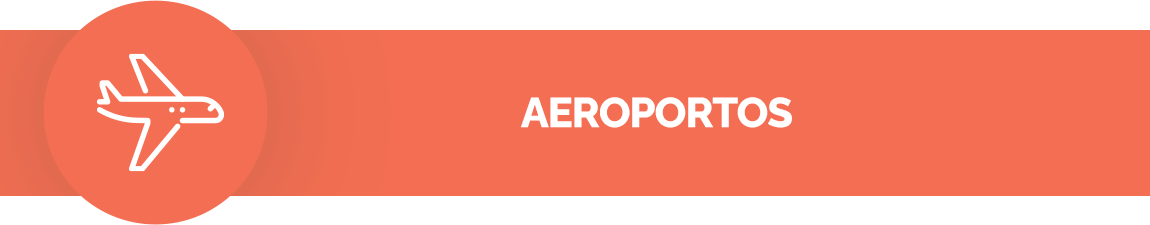 Fundo rosa Salmão. ícone de um avião. Texto: Aeroportos